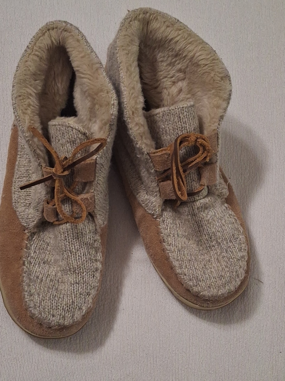 Minnetonka Women's Knit & Suede Lace-Up Slippers - Tan